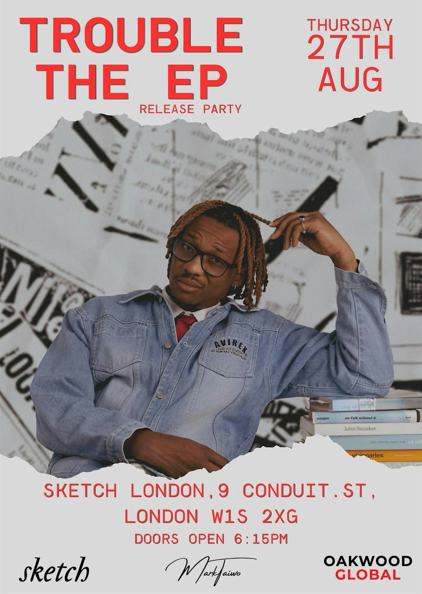 Poster for the TROUBLE EP release party at sketch London on Thursday 27 August, doors 6:15pm